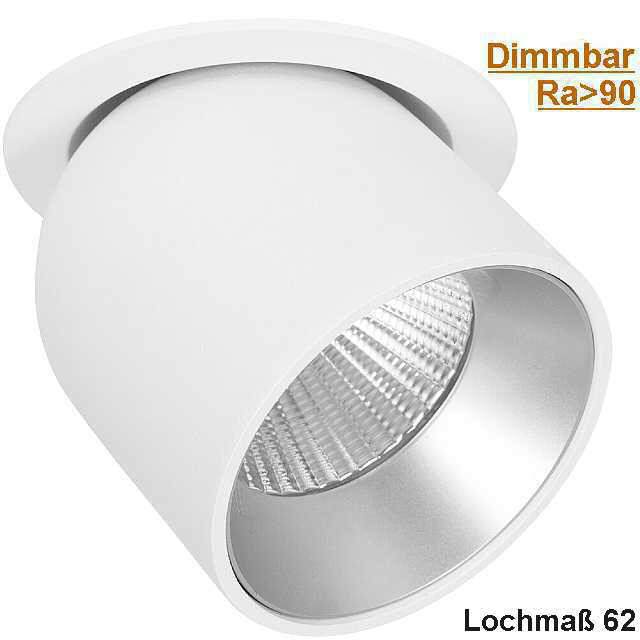 LED Einbauleuchte weiß/silber warmweiß Ra>90, 62mm Öffnung